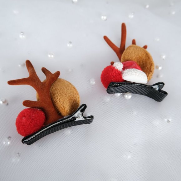 A Pair Handmade Christmas Hair Clips with Santa Hat Christmas Gift - Picture 3 of 6
